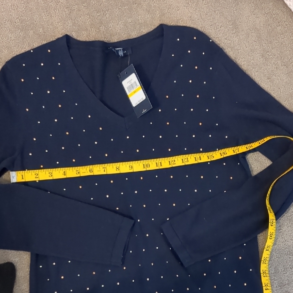 Women's Navy Sweater with Stud Accents - Picture 7 of 8
